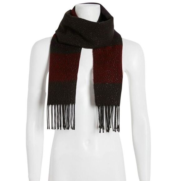 Steve Madden Red & Black Sparkly Lurex Striped Muffler Scarf One Size NWT - Picture 1 of 4